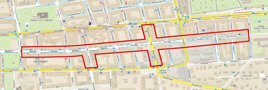 Praha 3 hledá architektonické řešení Slezské ulice - mapa